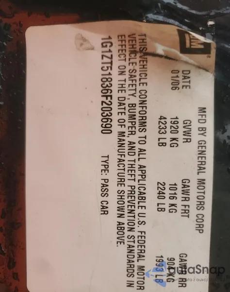 2006 Chevrolet Malibu Lt z USA, uszkodzony, nr VIN 1G1ZT51836F203690